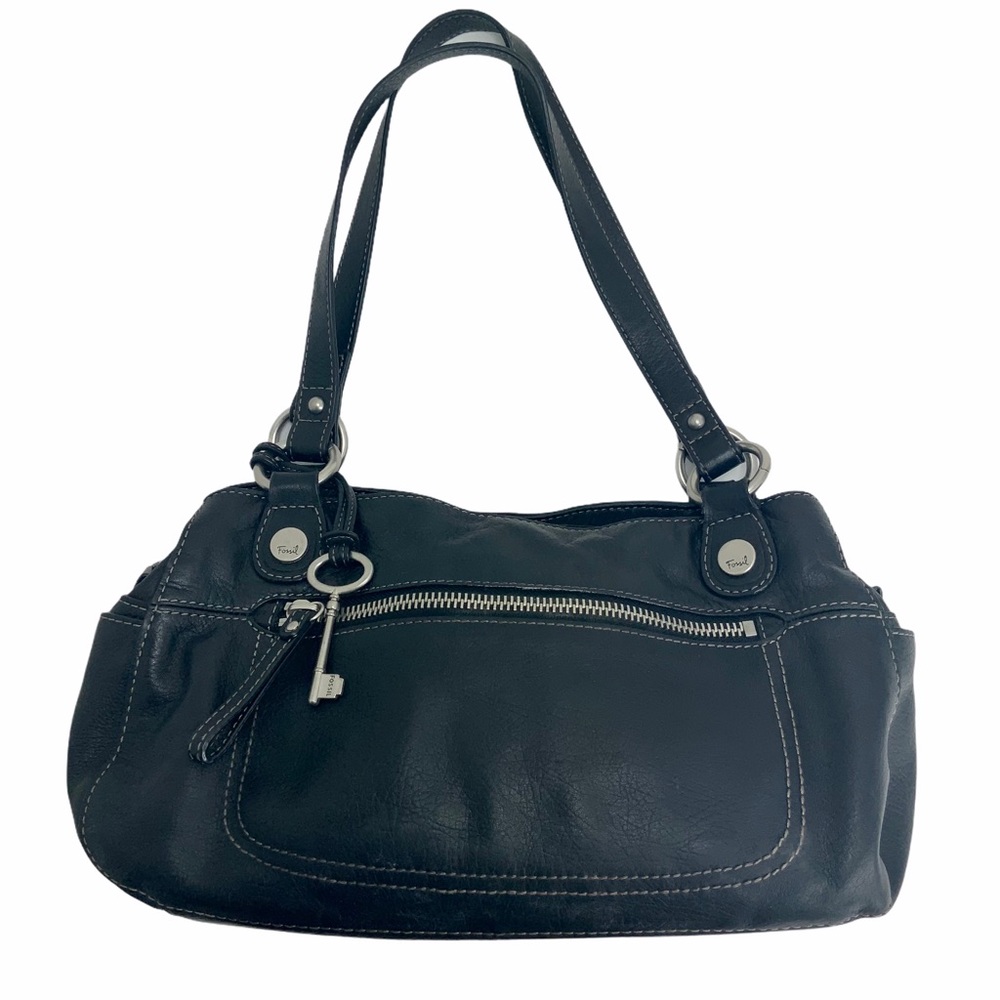 FOSSIL Black Leather Shoulder Bag. EUC.